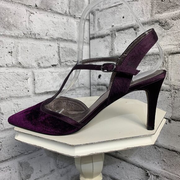 Adrianna Papell Purple Velvet Pointy Toe T-Strap Evening Pumps - Picture 2 of 11